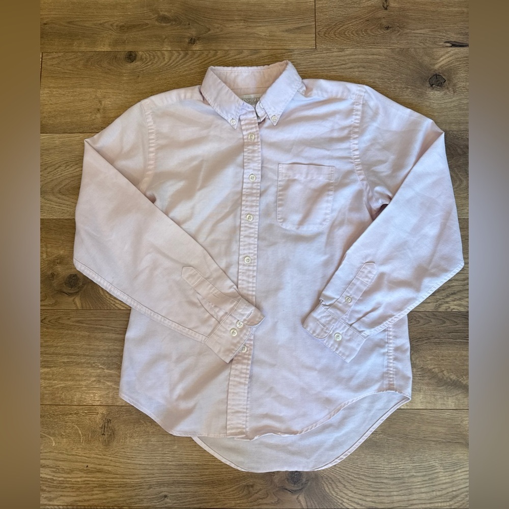 Lands End Timeless Pink Oxford Button Down Long Sleeved Shirt Size 8 Petite